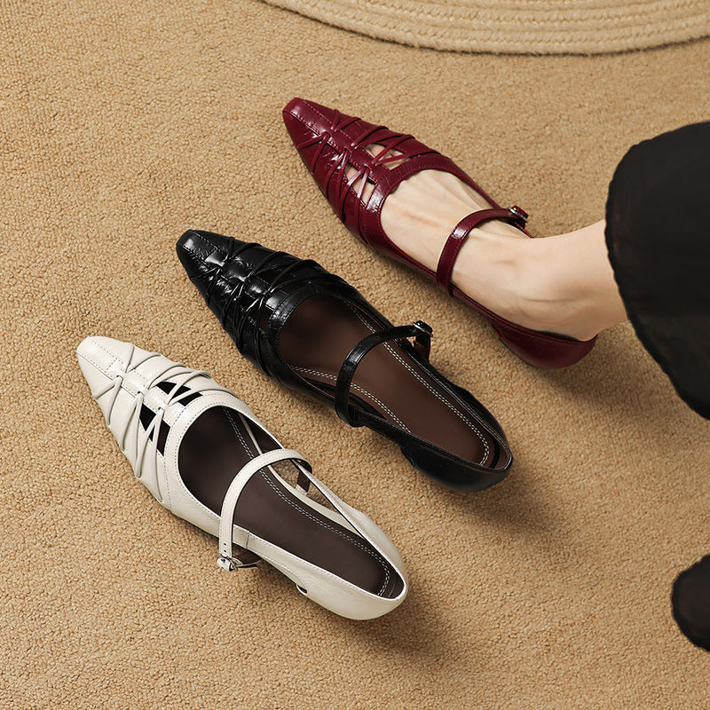 Pointed Lattice-Cut Mary Jane Flat