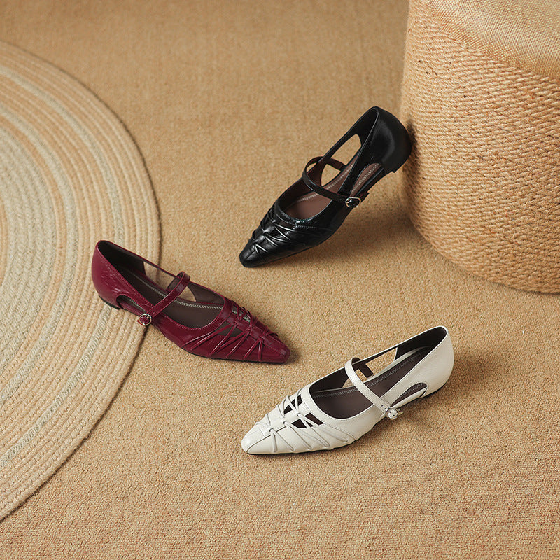 Pointed Lattice-Cut Mary Jane Flat