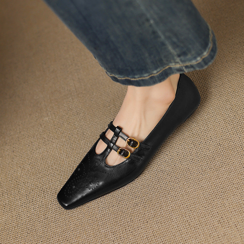 Brogued Double-Strap Mary Jane Flat