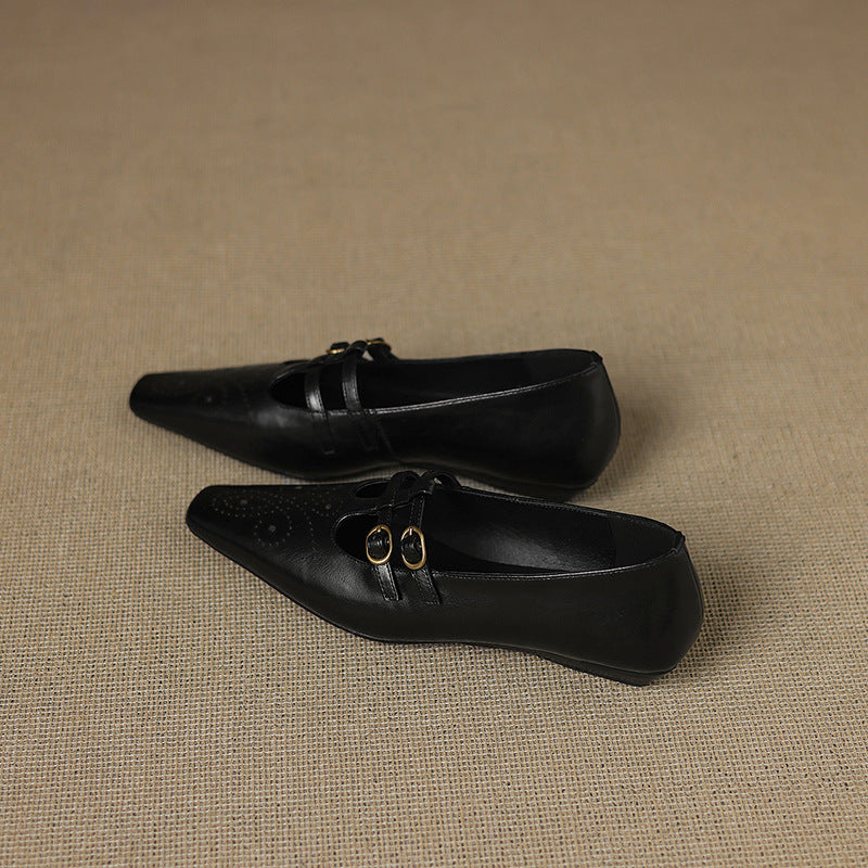 Brogued Double-Strap Mary Jane Flat