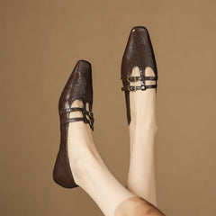 Brogued Double-Strap Mary Jane Flat