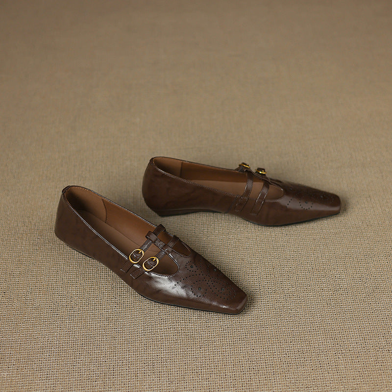 Brogued Double-Strap Mary Jane Flat