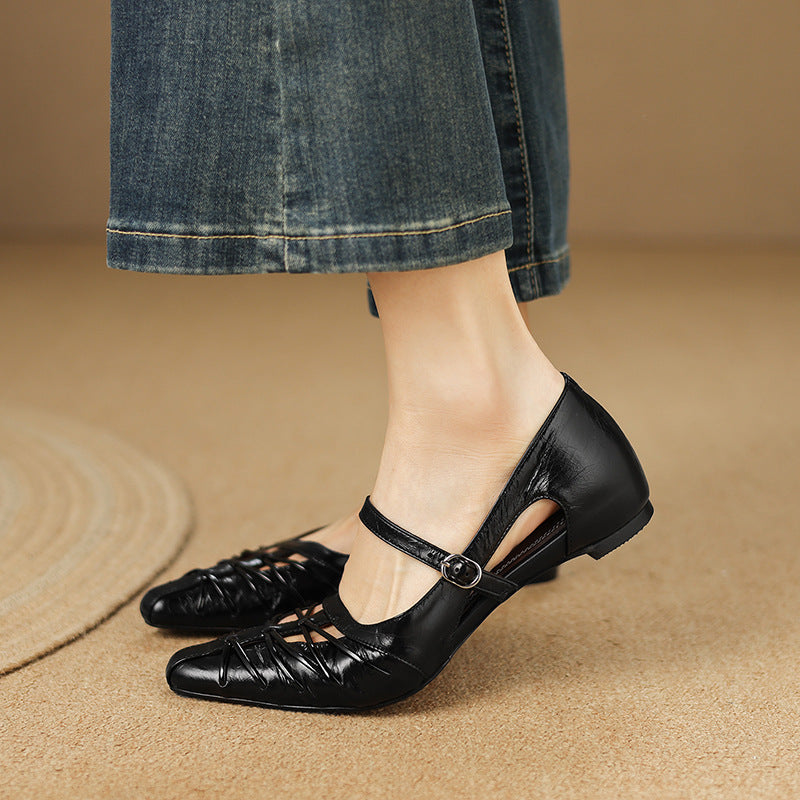 Pointed Lattice-Cut Mary Jane Flat