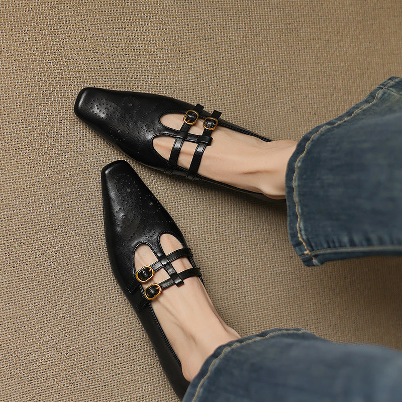 Brogued Double-Strap Mary Jane Flat