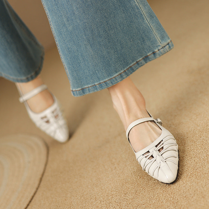 Pointed Lattice-Cut Mary Jane Flat