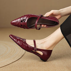 Pointed Lattice-Cut Mary Jane Flat