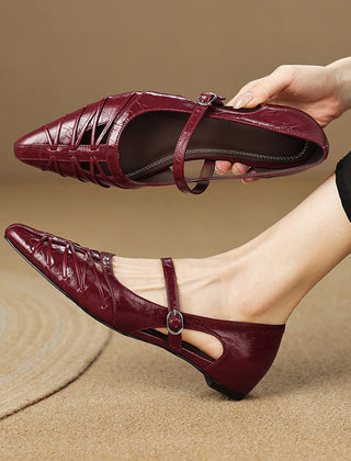 Pointed Lattice-Cut Mary Jane Flat