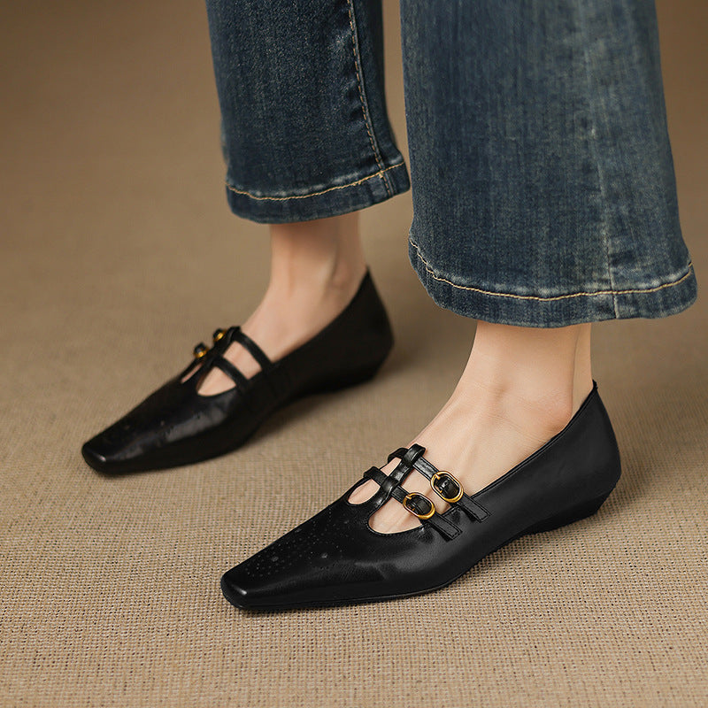 Brogued Double-Strap Mary Jane Flat