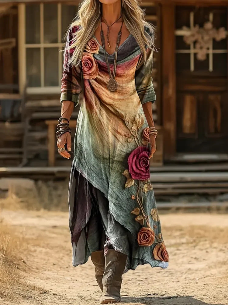 Layered Floral Bohemian Maxi Dress