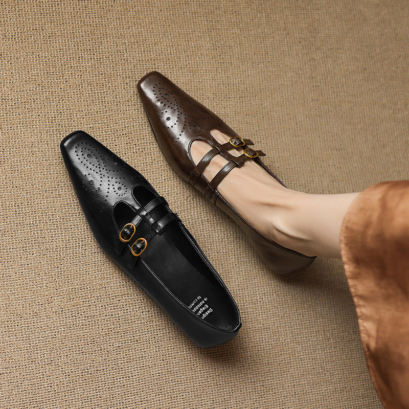 Brogued Double-Strap Mary Jane Flat