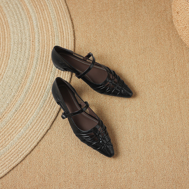 Pointed Lattice-Cut Mary Jane Flat