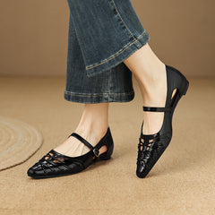 Pointed Lattice-Cut Mary Jane Flat