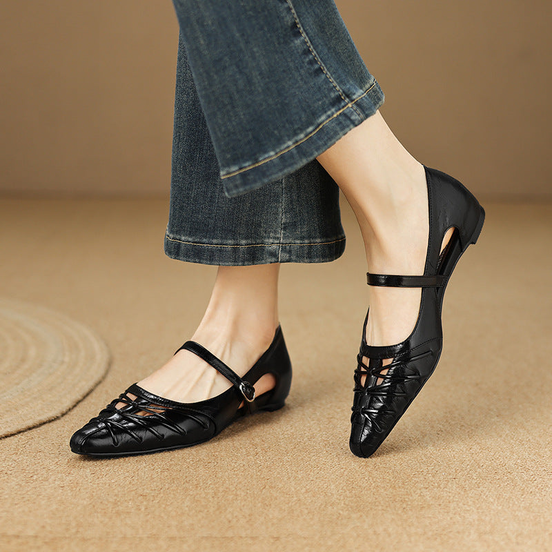 Pointed Lattice-Cut Mary Jane Flat