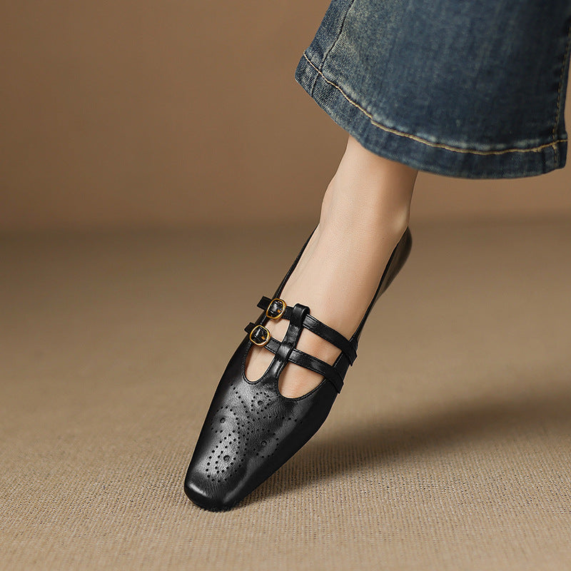 Brogued Double-Strap Mary Jane Flat