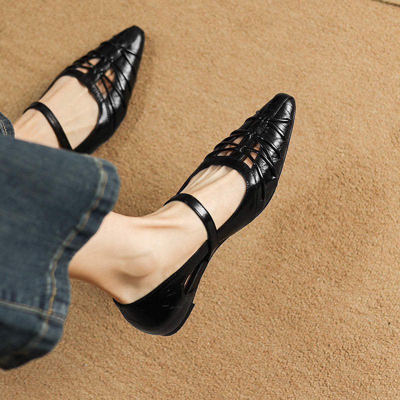 Pointed Lattice-Cut Mary Jane Flat