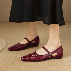 Pointed Lattice-Cut Mary Jane Flat