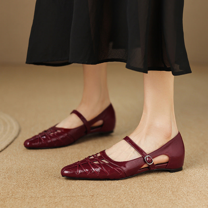 Pointed Lattice-Cut Mary Jane Flat
