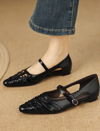 Pointed Lattice-Cut Mary Jane Flat