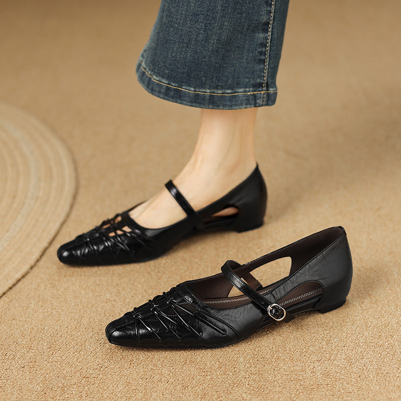 Pointed Lattice-Cut Mary Jane Flat