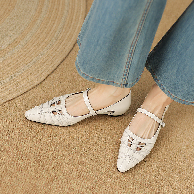 Pointed Lattice-Cut Mary Jane Flat