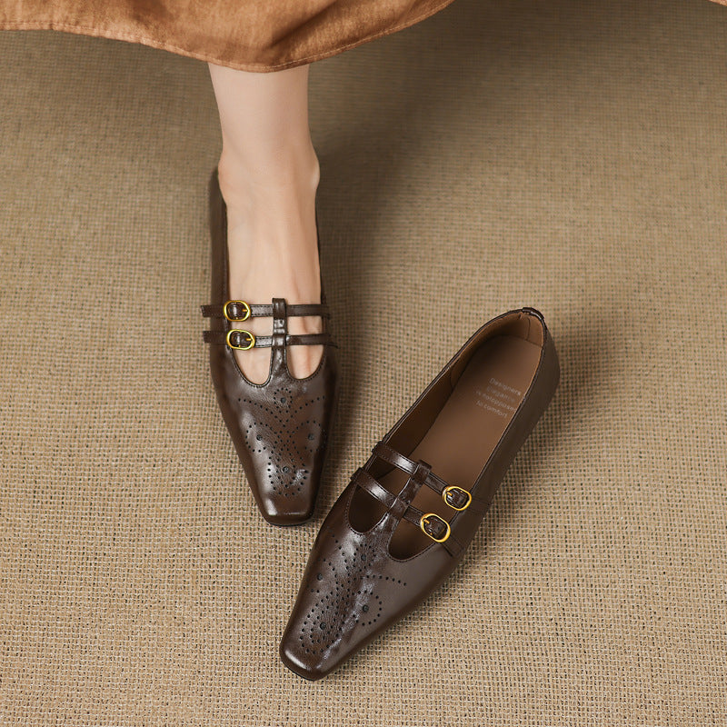 Brogued Double-Strap Mary Jane Flat