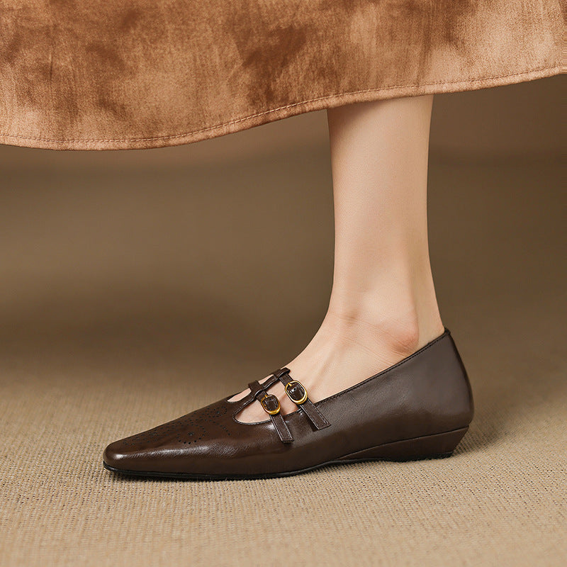 Brogued Double-Strap Mary Jane Flat