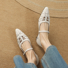 Pointed Lattice-Cut Mary Jane Flat