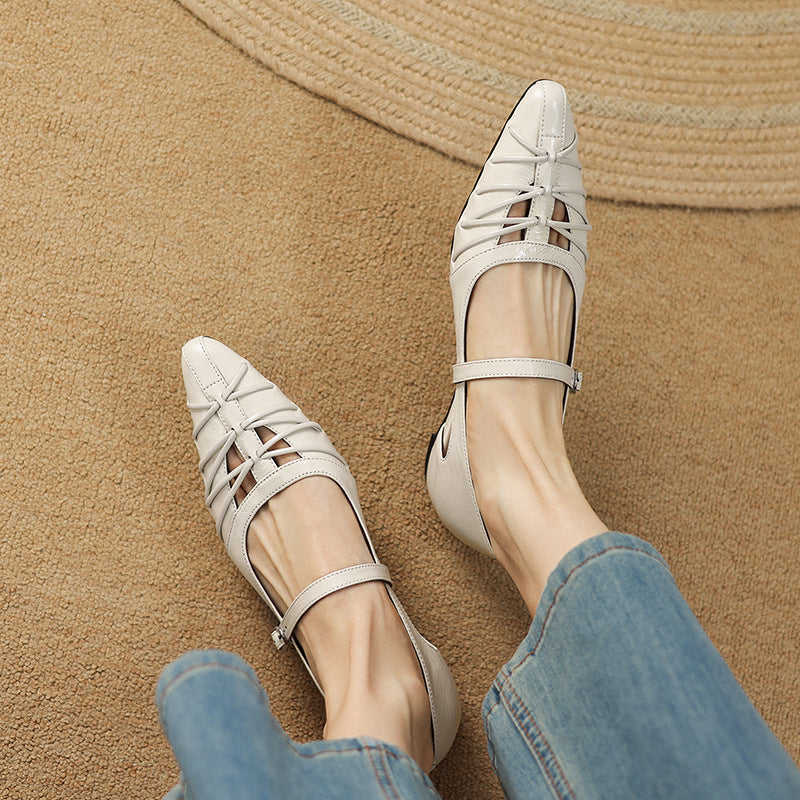 Pointed Lattice-Cut Mary Jane Flat
