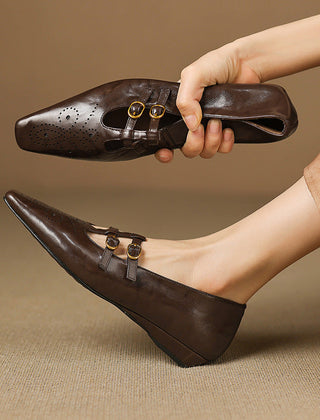Brogued Double-Strap Mary Jane Flat