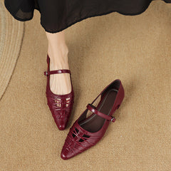 Pointed Lattice-Cut Mary Jane Flat