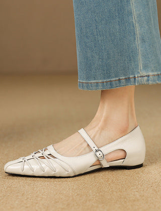 Pointed Lattice-Cut Mary Jane Flat