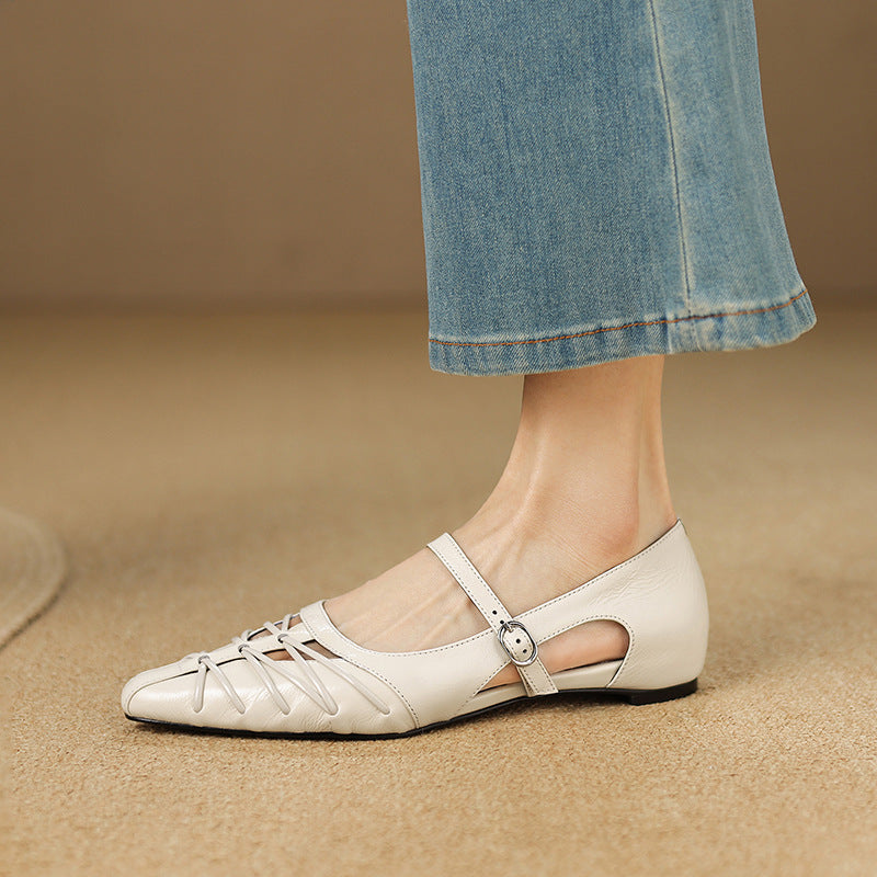 Pointed Lattice-Cut Mary Jane Flat