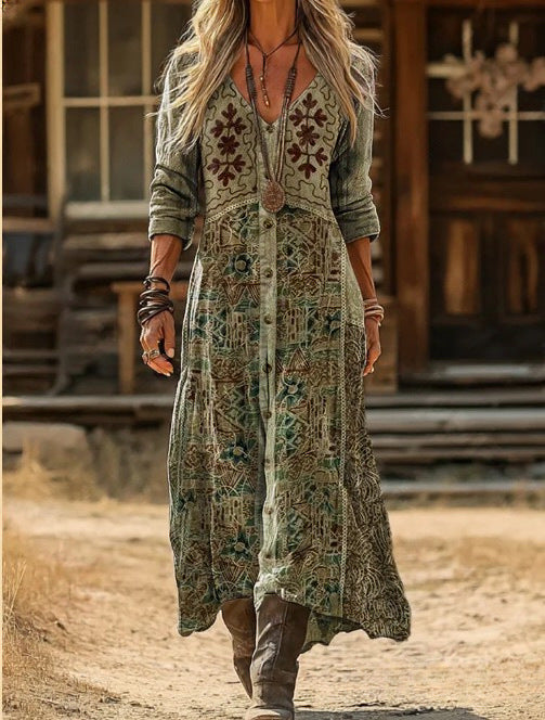Vintage Botanical Maxi Dress