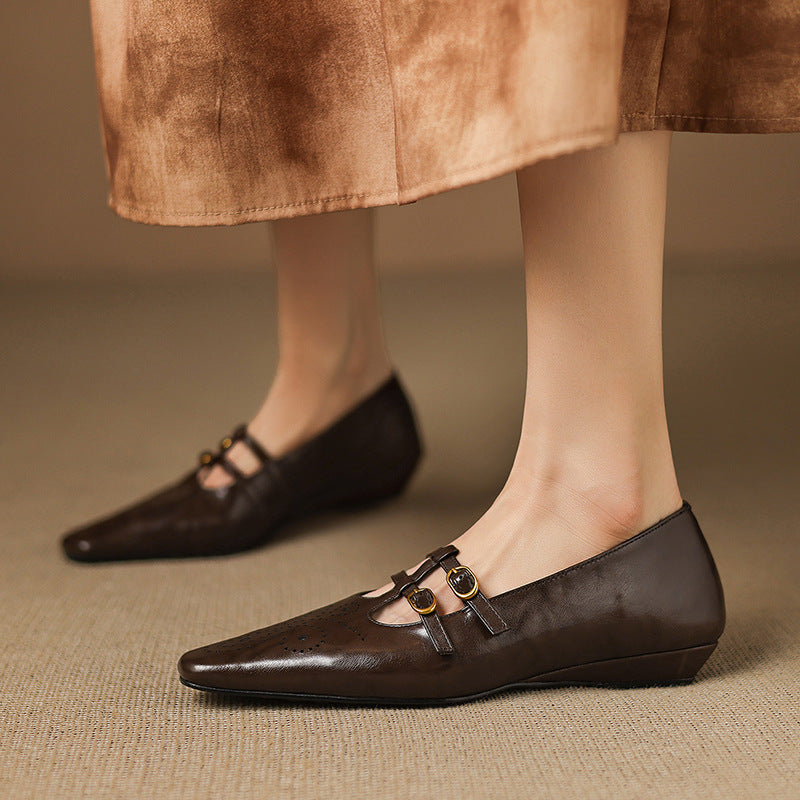 Brogued Double-Strap Mary Jane Flat
