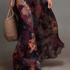 Watercolor Floral Pleated Maxi Dress for Women