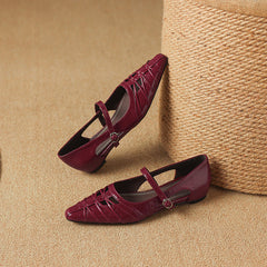 Pointed Lattice-Cut Mary Jane Flat