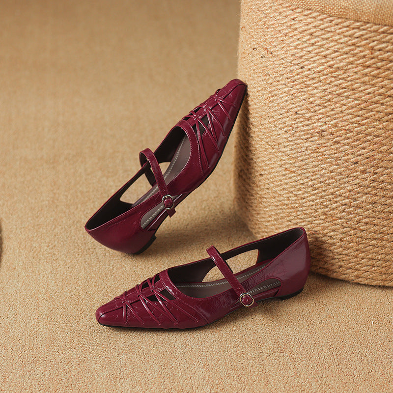 Pointed Lattice-Cut Mary Jane Flat