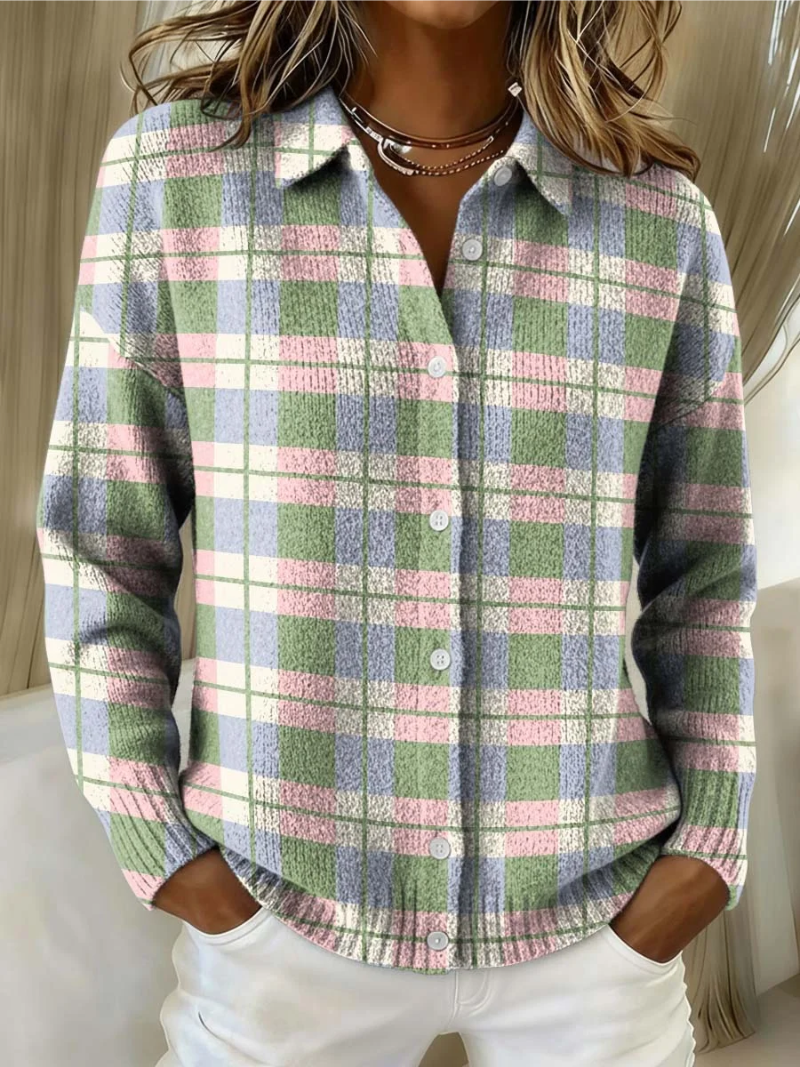 Pastel Plaid Button Cardigan