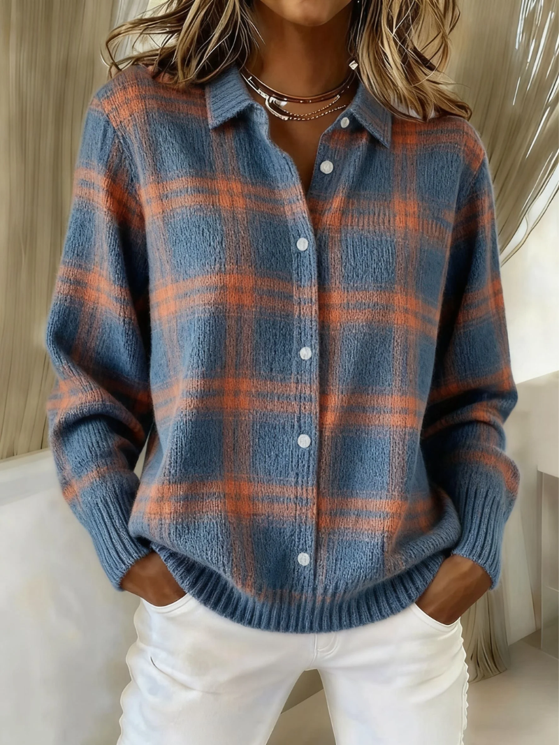Plaid Button-Up Cardigan