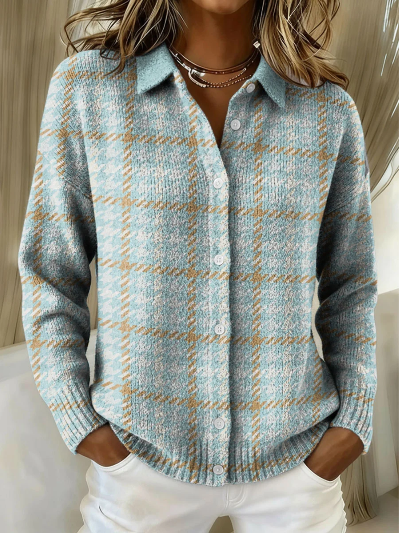 Sky Plaid Button Cardigan