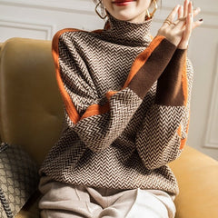 Elegant Contrast Turtleneck Sweater