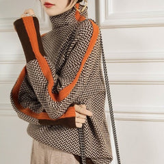 Elegant Contrast Turtleneck Sweater