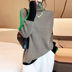 Elegant Contrast Turtleneck Sweater