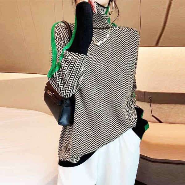 Elegant Contrast Turtleneck Sweater