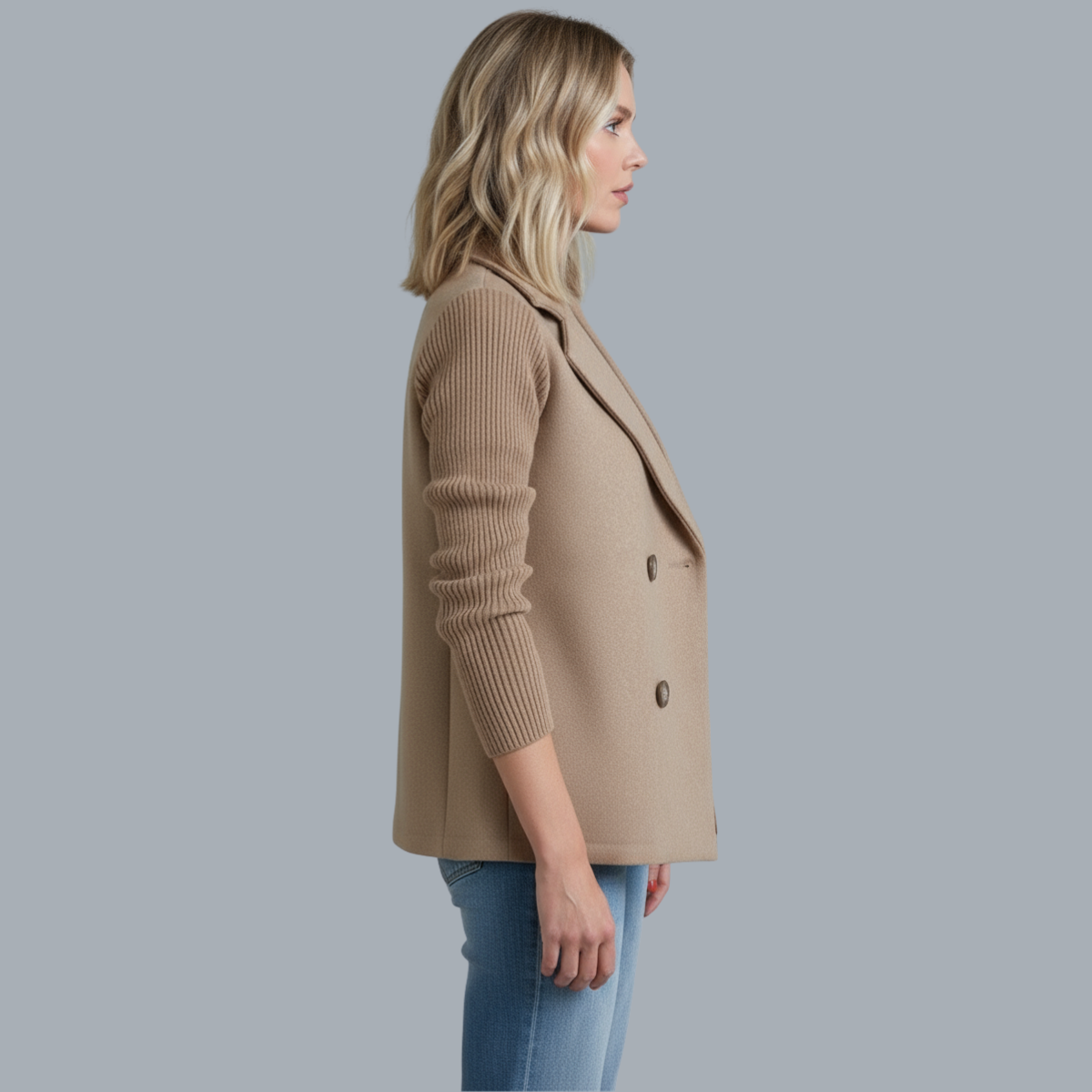 Olive | Soft Knit Button-Front Blazer