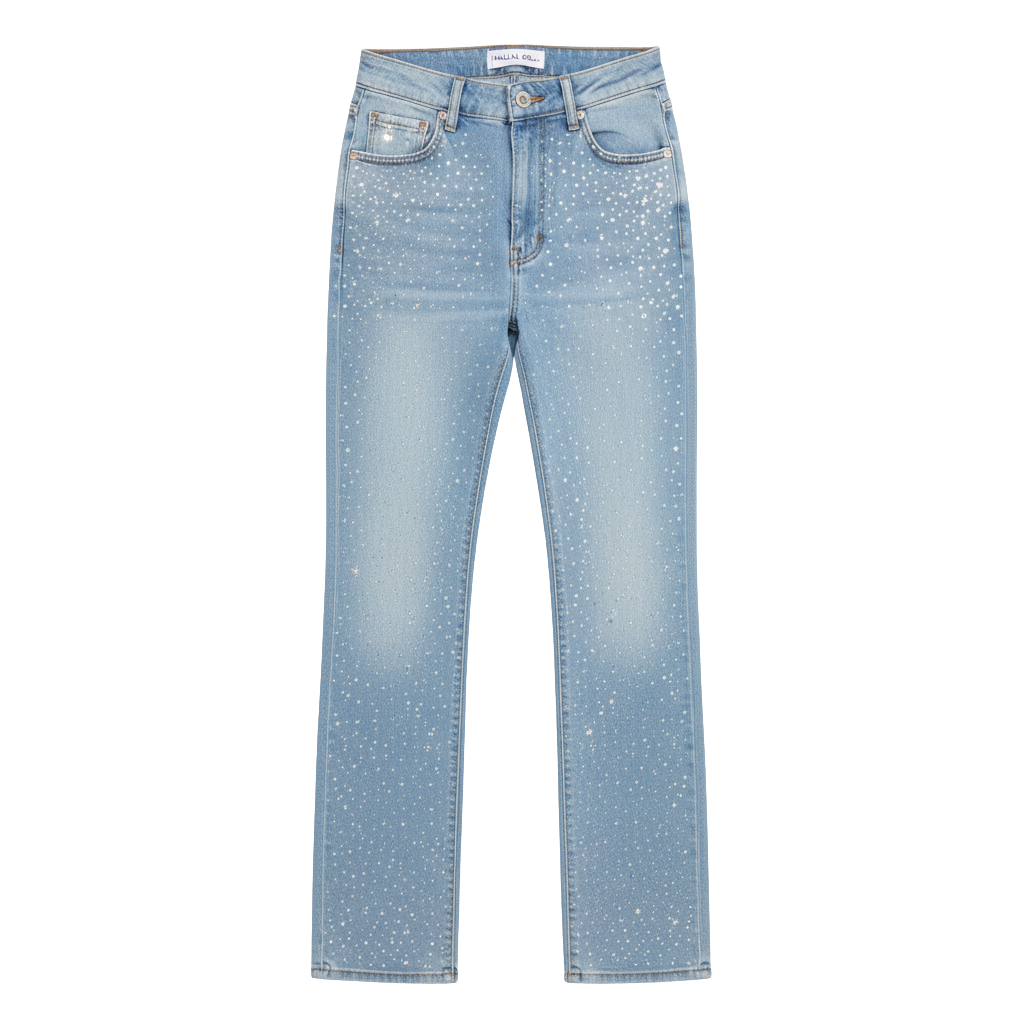 Diana | High-Waist Straight-Leg Rhinestone Pants