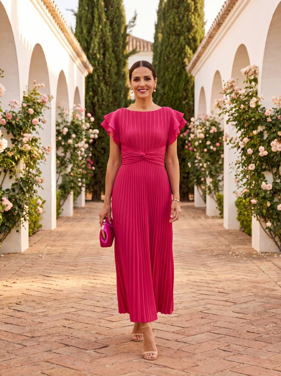 Vivienne | Pleated Streamlined Midi Dress