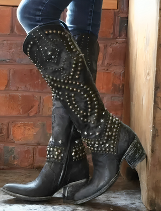 Studded Western Knee-High Boots