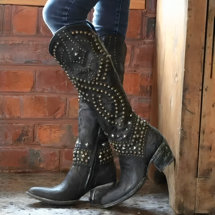 Studded Western Knee-High Boots