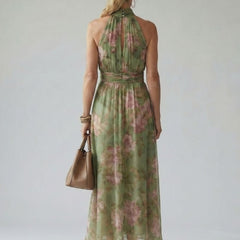 Mireille | Halter-Neck Midi Dress in Sage Green
